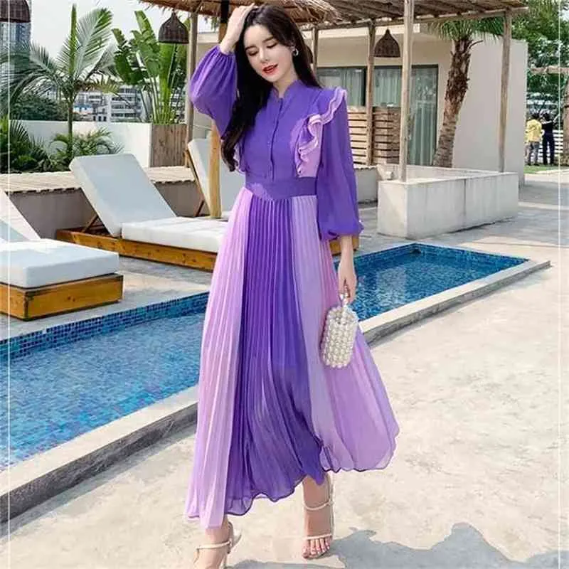 Con Mangas Vestido Plisado De Gasa Vestido Midi De Gasa Y Crepe