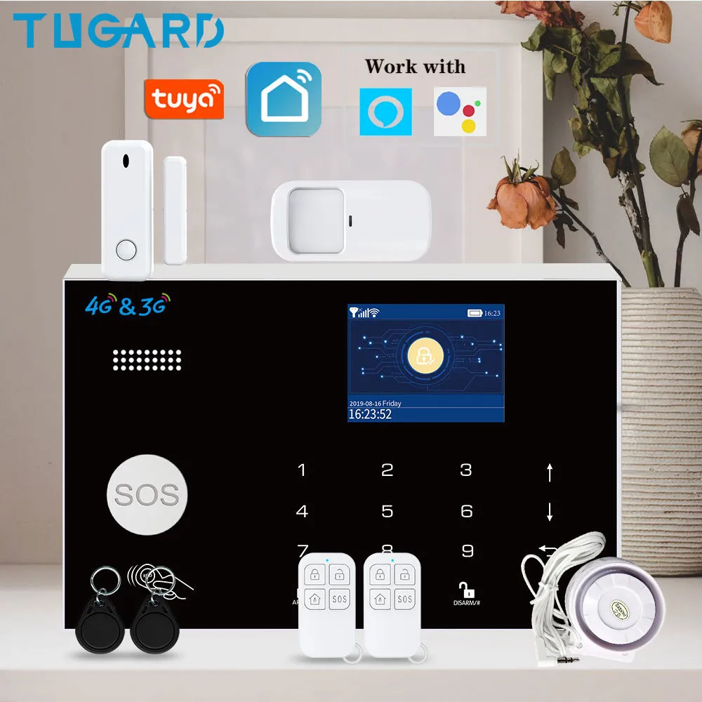 TUGARD Tuya WiFi 3G 4G Sistema di Sicurezza Smart Home, Casa Intelligente Kit di Allarme Antifurto Rivelatore di Sensore Wireless 433 MHz Funziona con Alexa