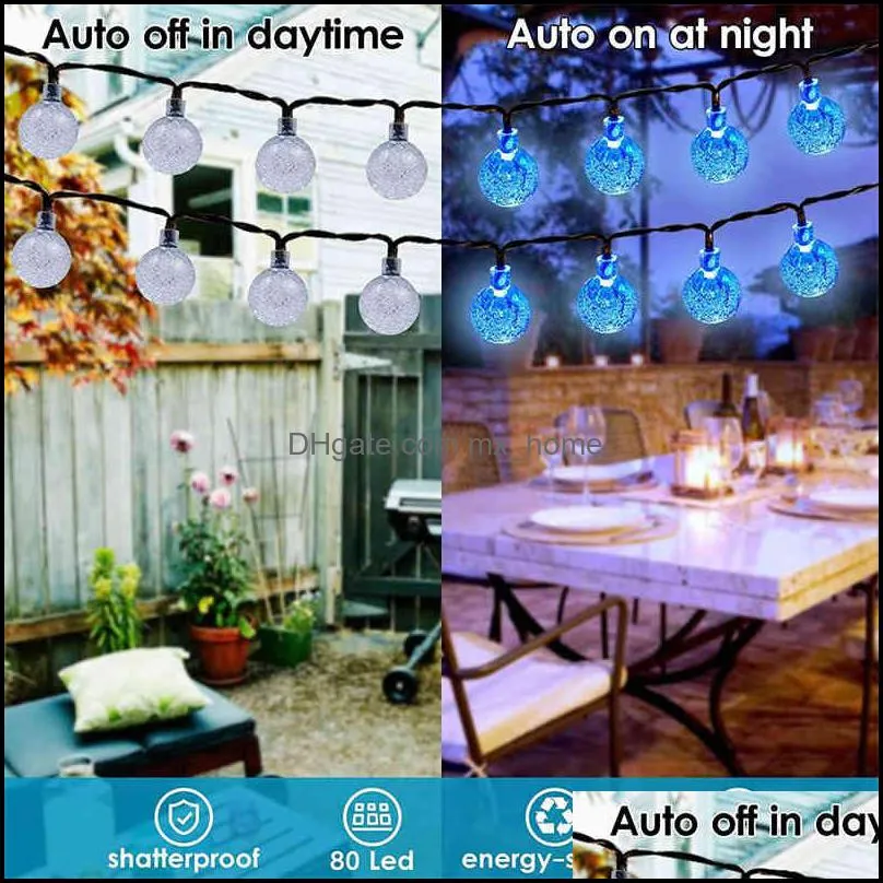 Festive supplies Solar String Lights Outdoor 60 Led Crystal Globe Lighting With 8-Modi Waterproof Power Patio Light For Garden Party decor