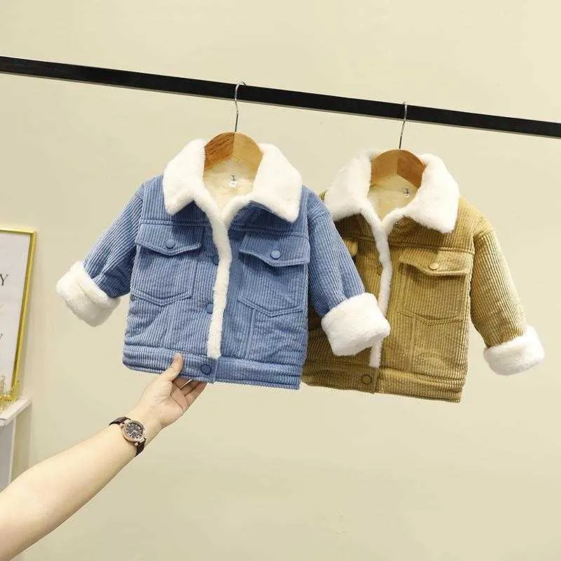 Babys vinter förtjockade bomullskläder 2021 Nya barn Varma Ytterkläder Corduroy Cotton-Padded Jackets H0909