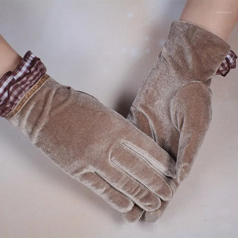 Cinque guanti guanti in velluto dorato dito pieno di dito solido a autunno inverno guanti per donne addensano la moda elegante ciclismo
