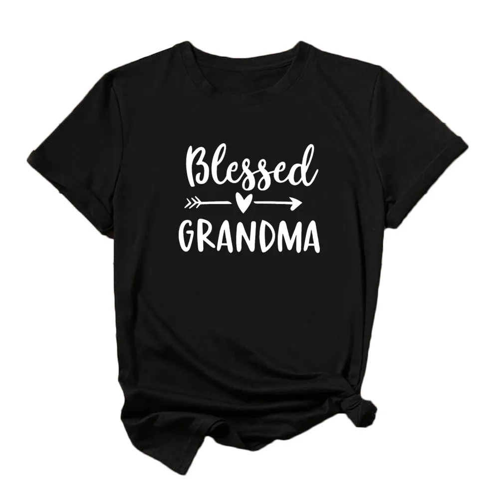 Maglietta estiva della nonna benedetta Donna Nonna T-shirt grafiche carine Manica corta Mamma Top Camisetas Mujer nere