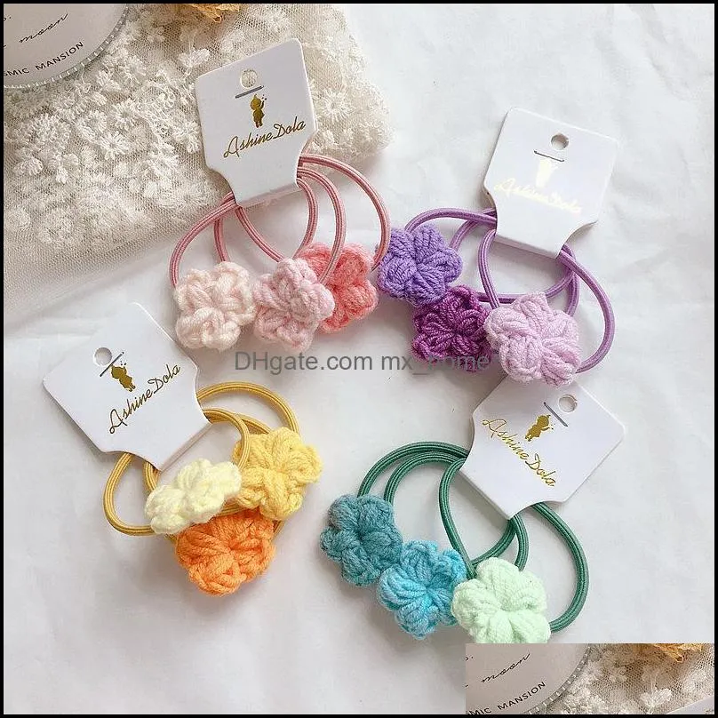 New Girls Knitting Gradient Woolen Flowers Simple Elastic Hair Bands Cute Rubber Band Scrunchie Headband Fashion Hair Accessorie