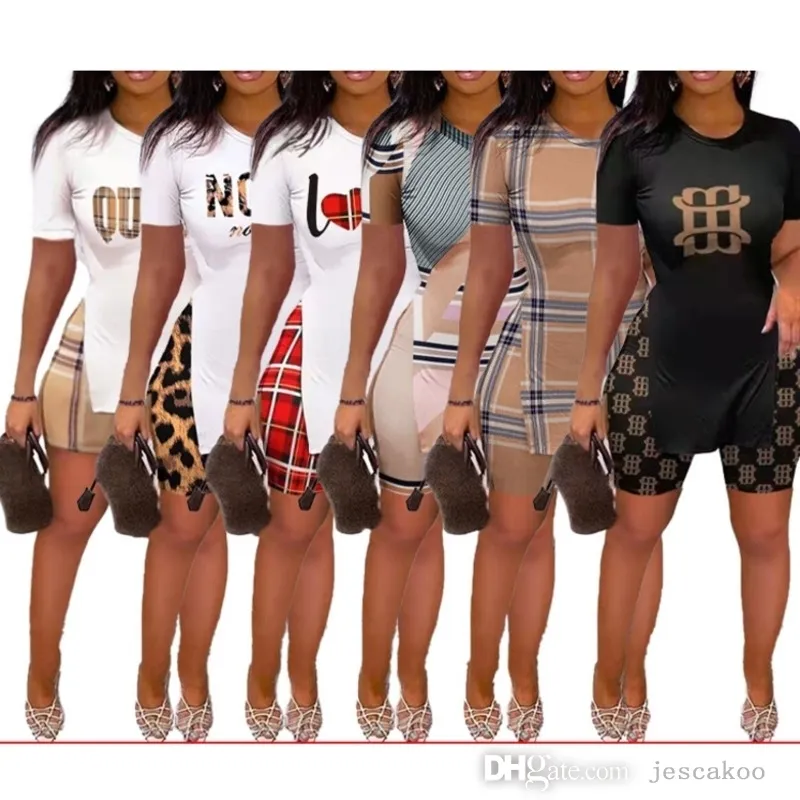 2022デザイナー夏のズボン女性の文字印刷スプリットの裾の半袖ショートパンツ2個セットのスウェットスーツ