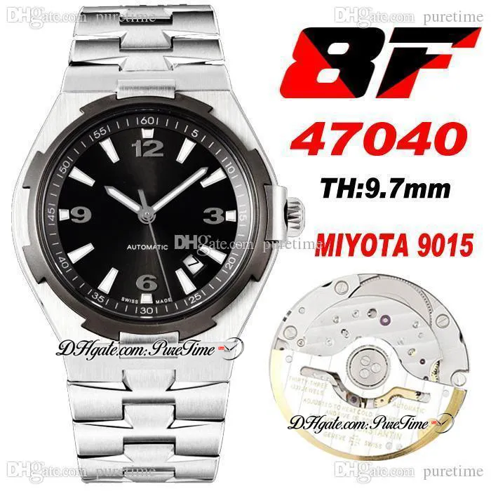 V8F Overseas 47040 Ultra-Thin Miyota 9015 Automatische Mens Horloge 42 Titanium Bezel Black Dial Stick Markers Roestvrijstalen Armband Super Edition Horloges Puretime A1
