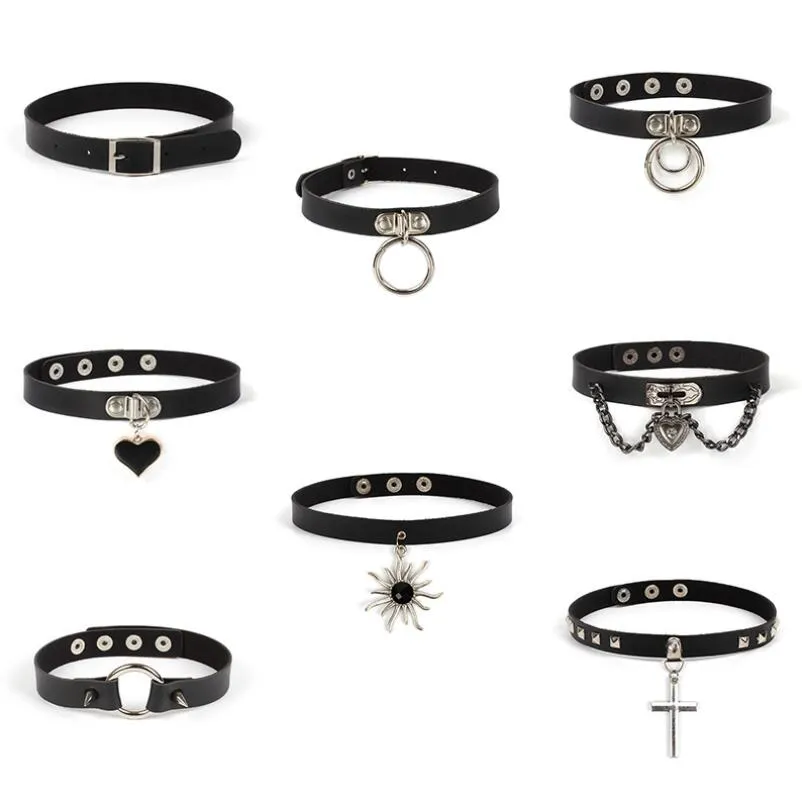 Fashion cosplay Harajuku Punk Rock Gothic Choker necklaces Sexy PU Leather Heart Round Spike Collar Chokers Necklace Body Accessories