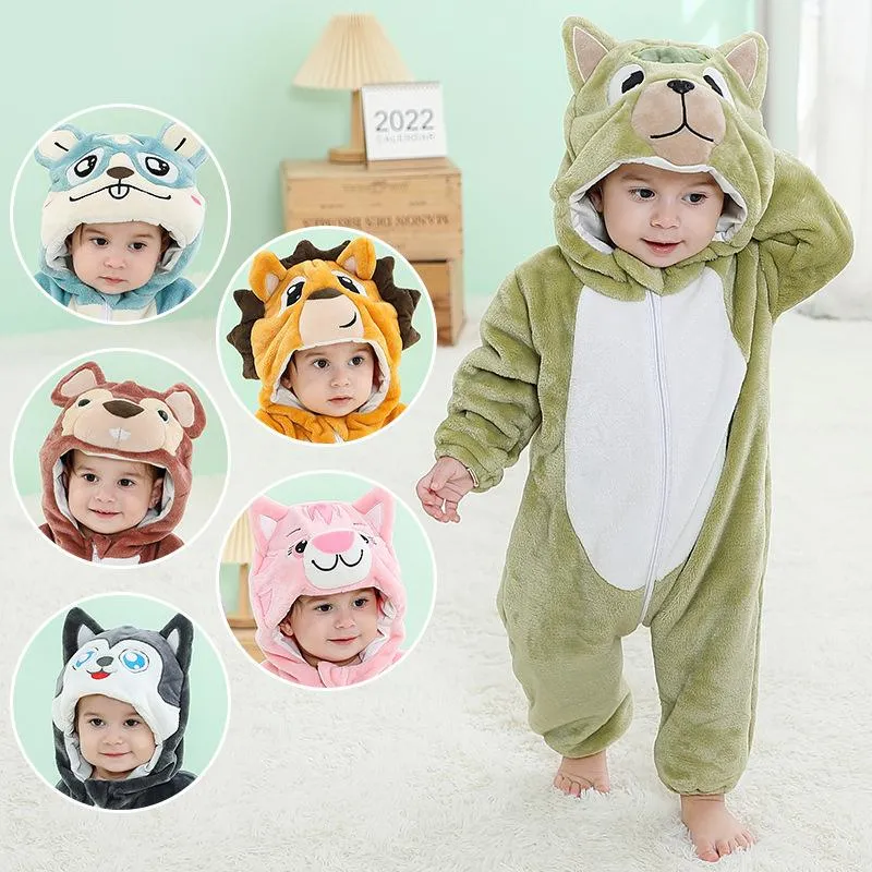 Jumpsuits baby rompers vinter lejon kostym för tjejer pojkar toddler djur jumpsuit spädbarn kläder pyjamas barn overaller ropa bebes