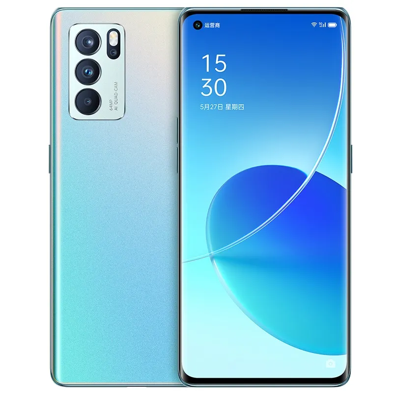 Téléphone portable d'origine Oppo Reno 6 Pro 5G 12 Go de RAM 256 Go de ROM MTK Dimensity 1200 64.0MP Android 6.55 "AMOLED plein écran empreinte digitale ID visage NFC 4500mAh téléphone portable intelligent