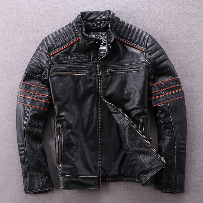 Cowhide Jacket Mens Black Embroidery Skull Motorcycle From Cowhide Jacket Mens Black Embroidery Skull Motorcycle From