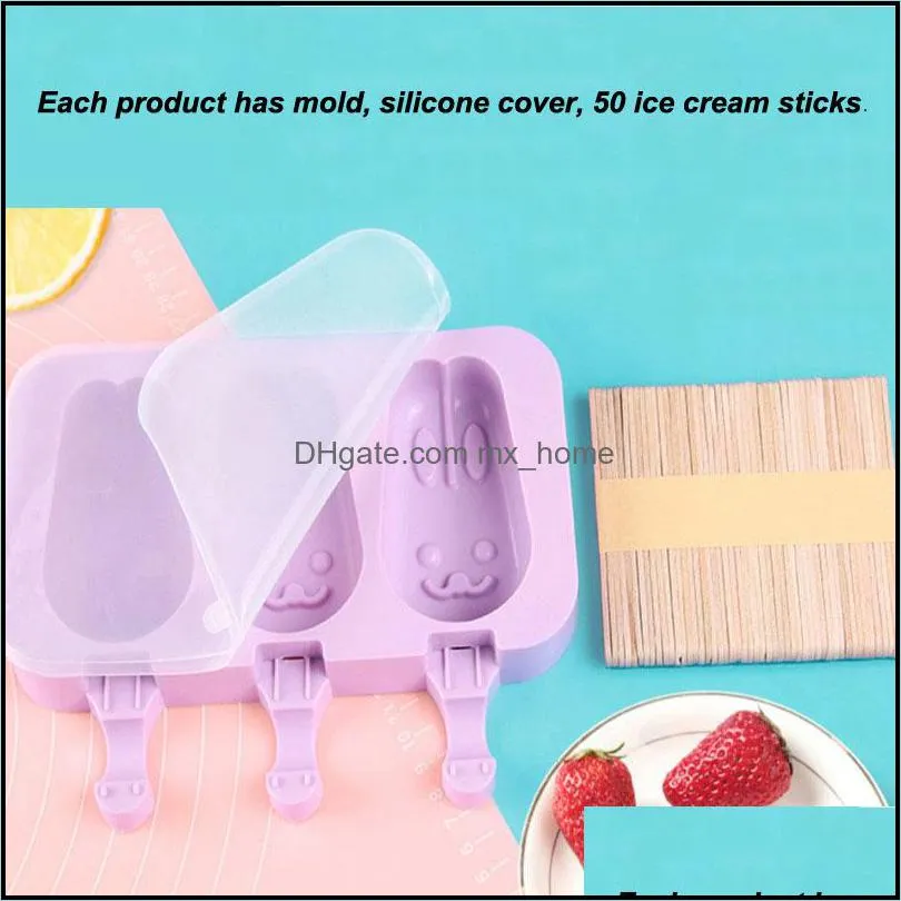 Silicone Ice Cream Mold Cartoon Cute Ice Cream Popsicle Ice Maker Mould Home Kitchen DIY Homemade Food Food Grade Popsicle Molds