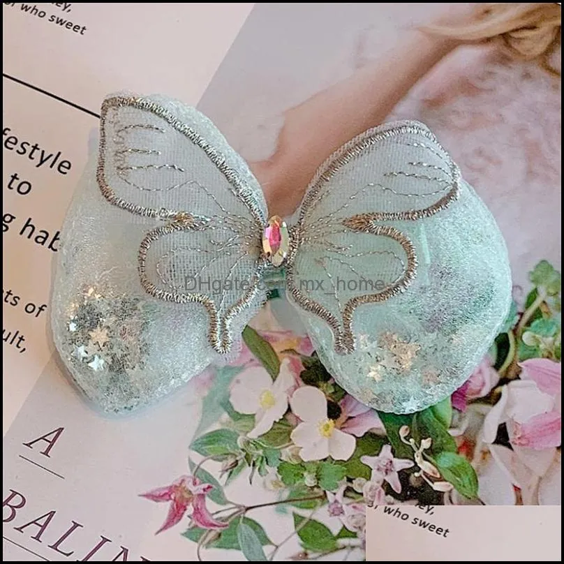 10pcs/Lot 2021 Glitter Stars Sequin Hair Bow Clip Barrette For Girls Cute Embroidery Butterfly Hairpins Kids Accessories