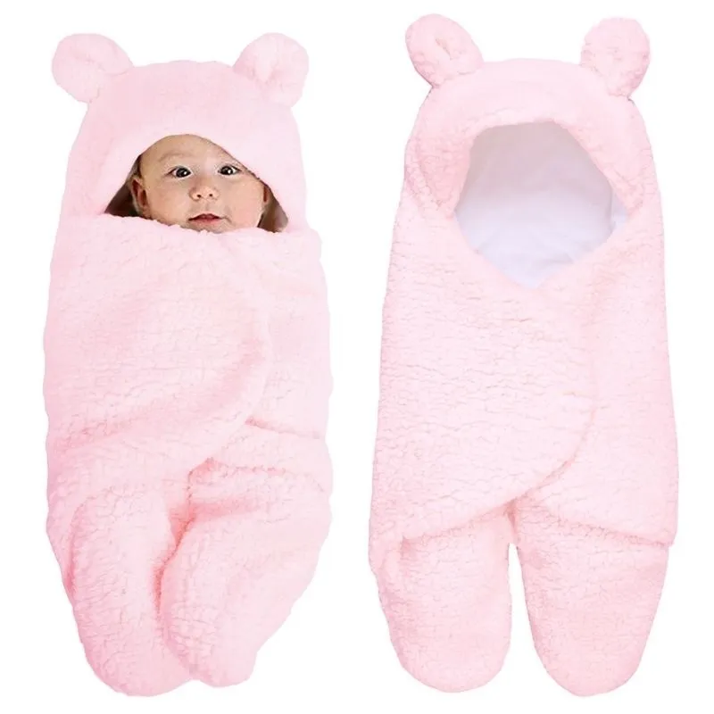 Newborn Baby Blanket Swaddle Wrap Winter Cotton Plush Hooded Sleeping Bag 0-12M 210309