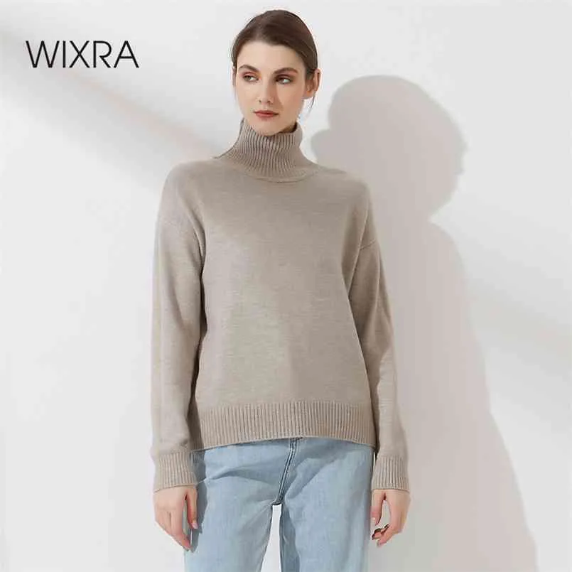 Wixra Women Turtleneck Sweater Autumn Winter Thick Long Sleeve High-Collar Pull Jumper Loose Warm Femme Top 210806