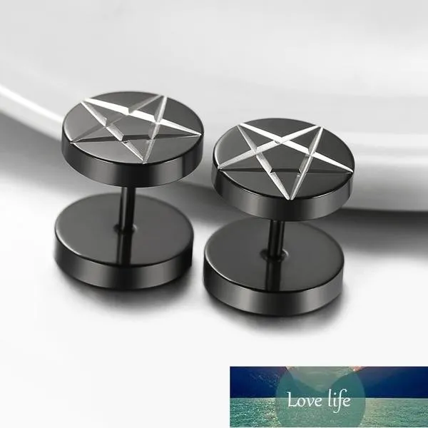 Barbell Dumbbell Stainless Steel Pentagram Studs Earrings for Men Women Punk Gothic Earrings Fashion Jewelry Wholesale