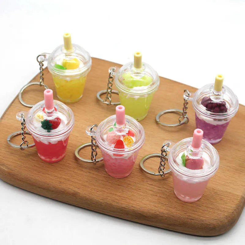 6 pcs cute fruta gelado keychain mini simulação copo de gelo estudante casal saco pingente boneca máquina brinquedo g1019