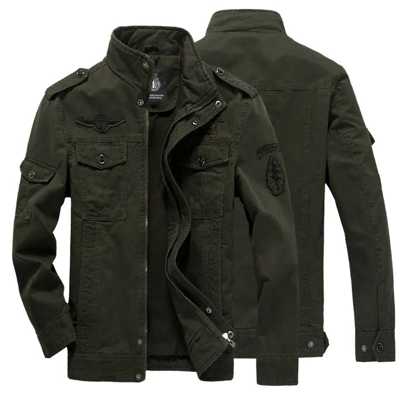 Mäns Jackor Militär Armé Män Broderi Bomull Tvättad Coat Höst Vår Outwear Plus Storlek 6XL Flight Bomber Tactical Cargo Kläder