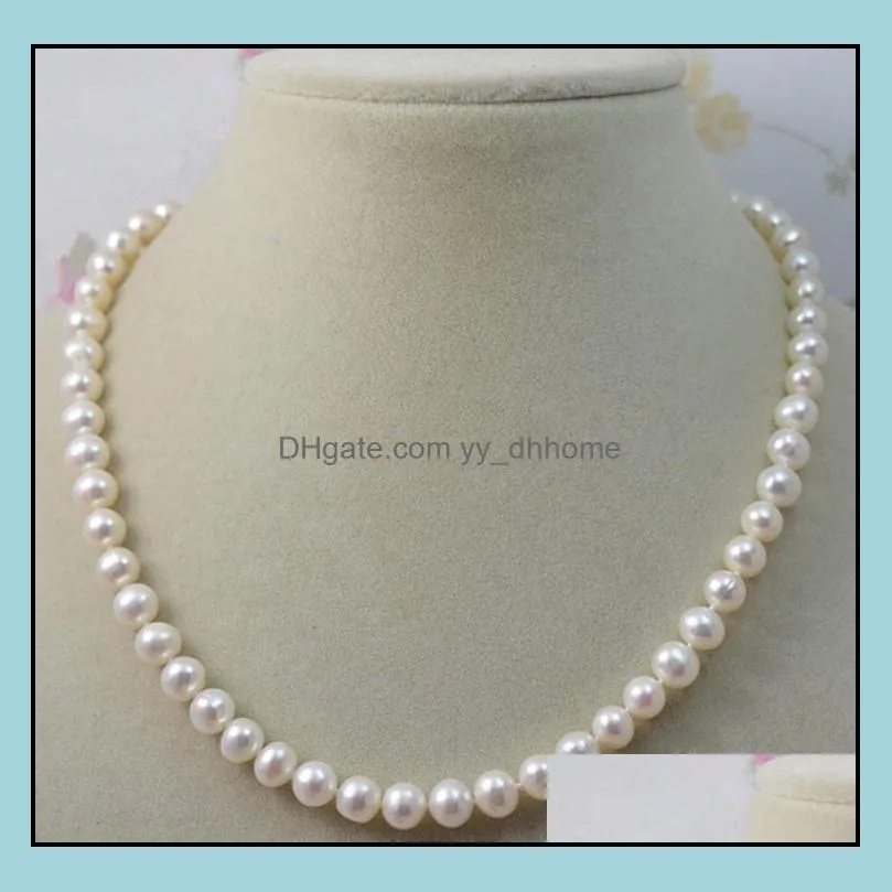 8-9mm White Natural Pearl Beaded Necklace 18inch Bridal Jewelry Gift Choker