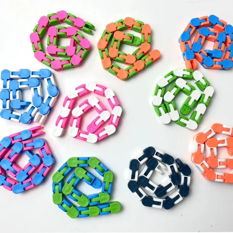 10 Colors Styles 24 Links Wacky Tracks Snake Puzzle Snap And Click Sensory Fidget Toys Anxiety Stress Relief ADHD Needs Educational Party Keeps Fingers Busy