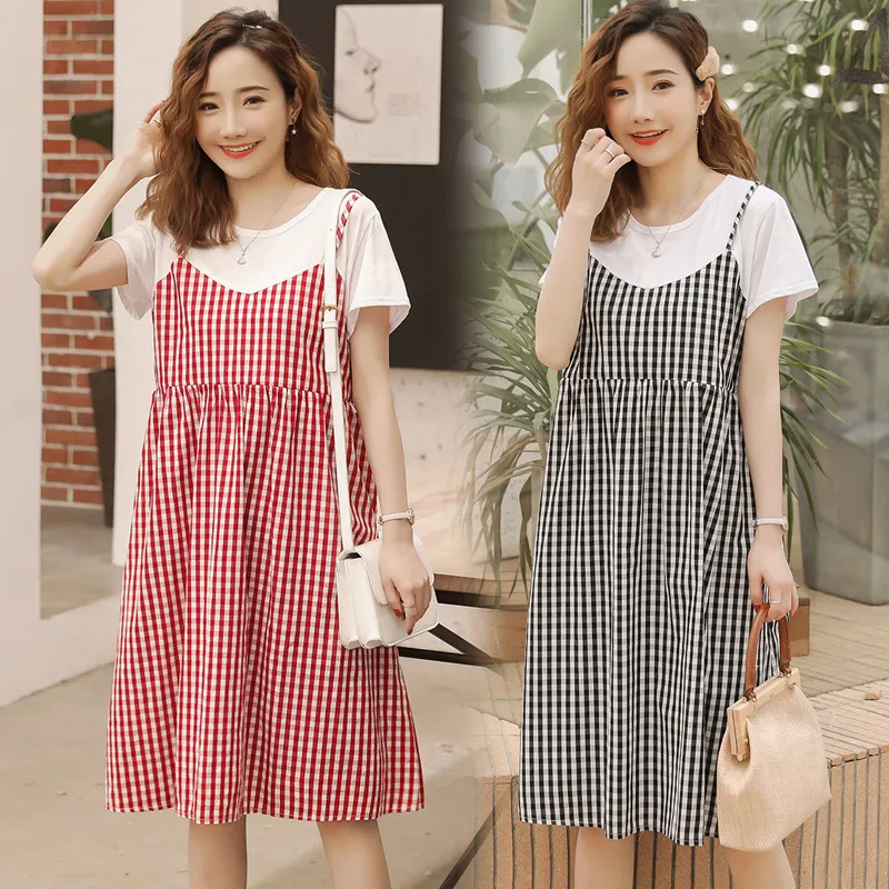 Maternity dresses 2019 summer new Korean fashion fake two piece pregnant women breastfeeding dress pregnancy clothes vestidos 194 Y2