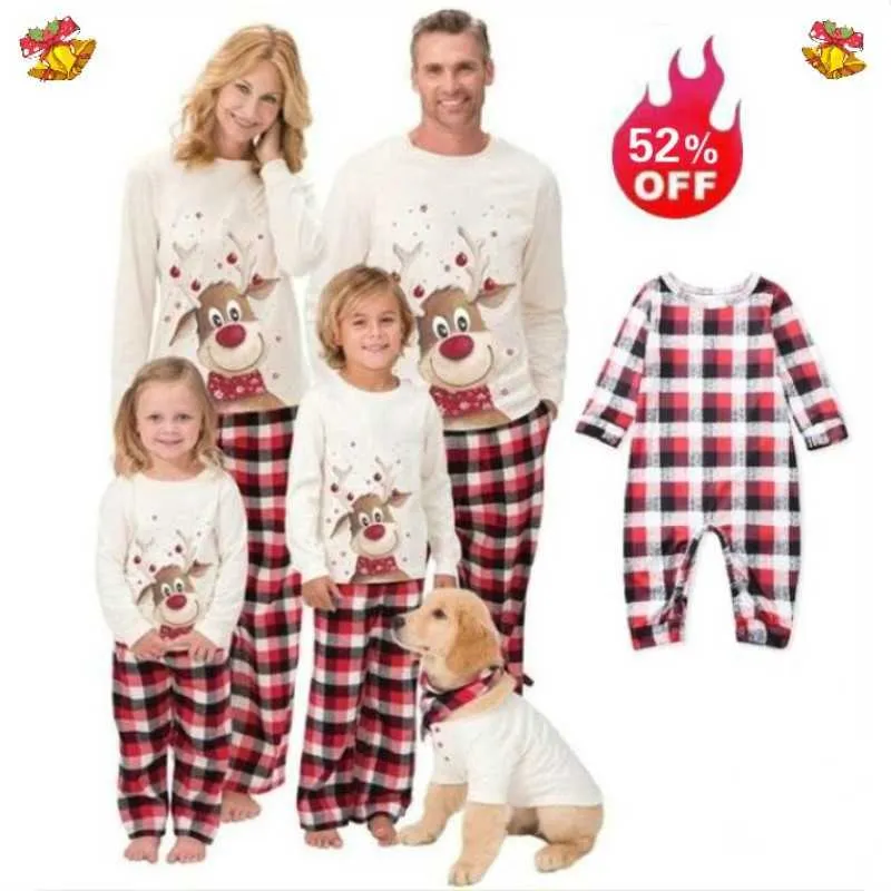 Xmas Семейное Рождество сопоставление Pajamas Set Wapwear 2 ШТ. Наборы Топ + Брюки Мужчины Женщины Детские Детские Семья Соответствующие Одежда Одежда H1014