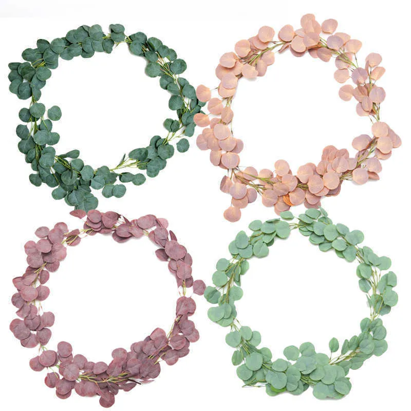 Dense Leaf Artificial Eucalyptus Garland Faux Silk Eucalyptus Leaves Vines Handmade Garland Greenery Wedding Backdrop Arch Wall Decoration