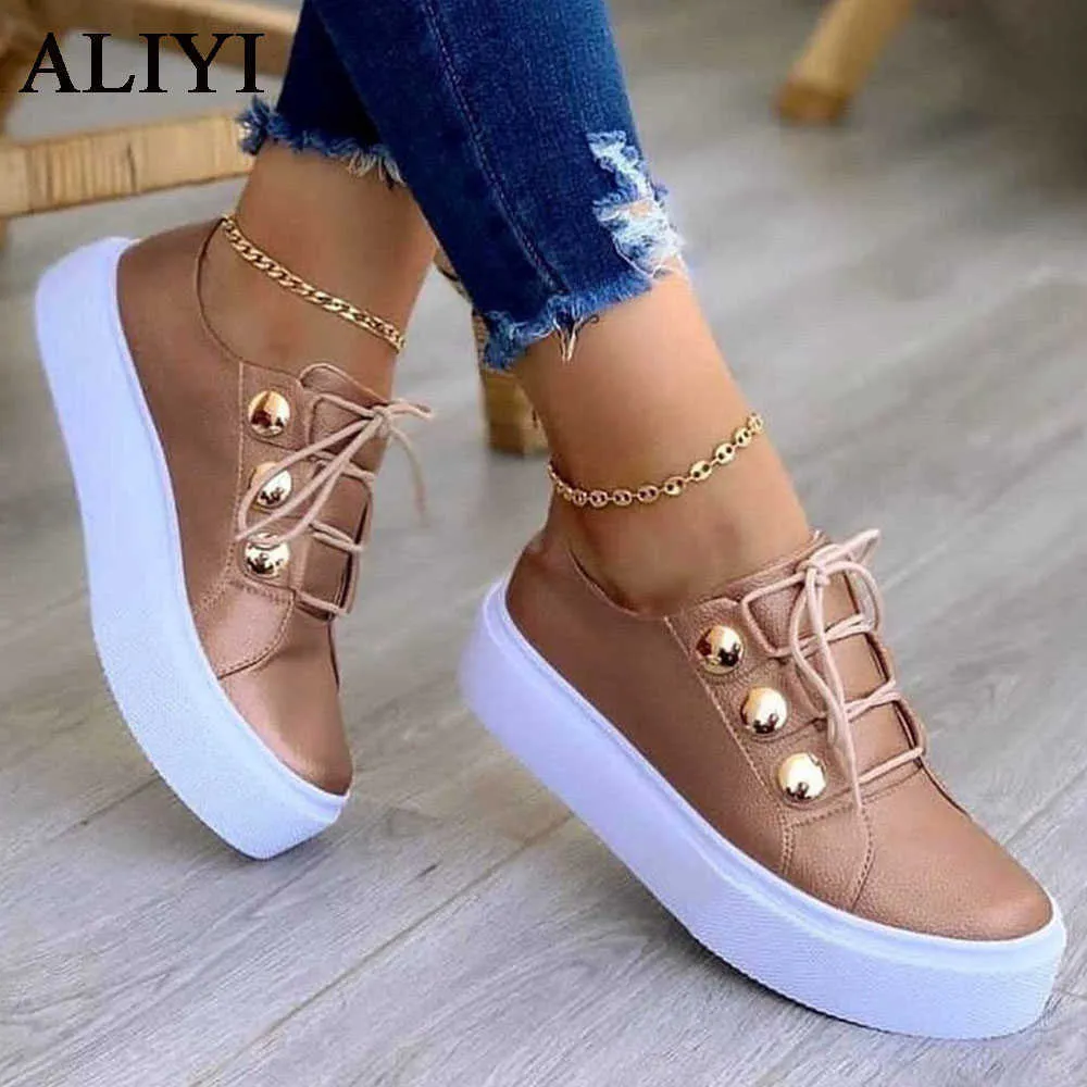 Save Big on Bulk Women's Lace Up Sneakers New Trendy Sneakers Women 2021  Autumn Round Toe Ladies Lace Up Vulcanized Shoes Home Outdoor Walking Sport 