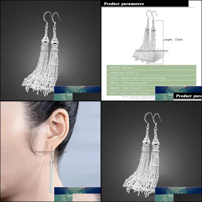 Fashion 925 Sterling Silver Long Tassel Earrings for Women New Design Elegant Lady Accessories 100% Solid Silver Jewelery Gifts