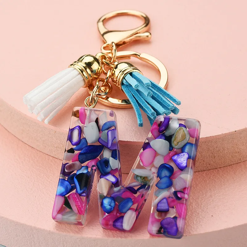 Fashion Tassel Keychains for Keys Women Jewelry A-Z Letters Initial Resin Handbag Pendant Cute Keychain Accessories Keyfob