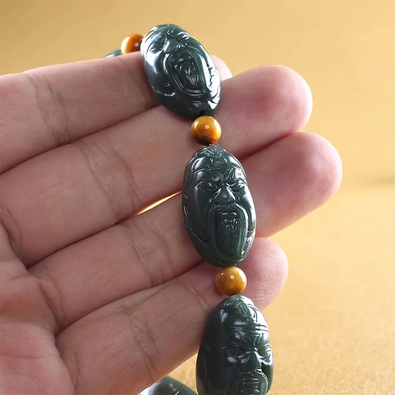 Natural hetian raw black green jade bracelet jade beads bangle 100% real jade jewelry bracelets jadeite for women men gift.