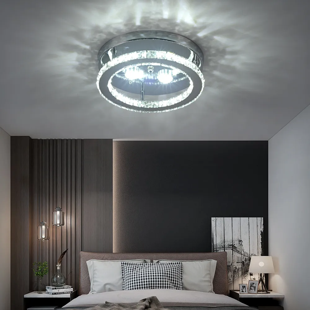 Lampadario moderno a LED in cristallo Illuminazione Anelli a specchio Lampada da soffitto per soggiorno Cucina Apparecchio per decorazioni per la casa