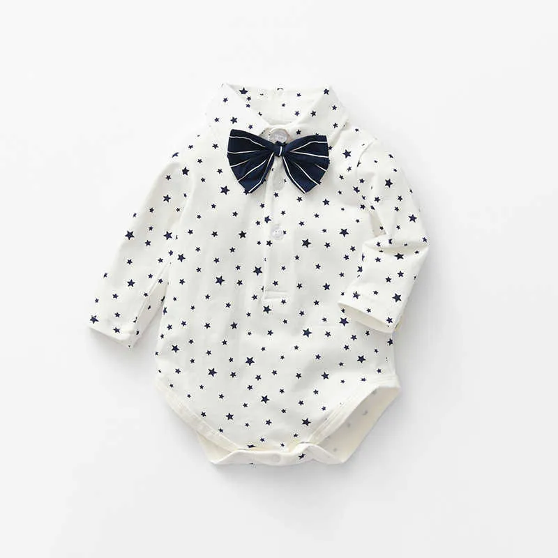 Vit Baby Boys Romper Född Formell Kläder Småbarn Vår Boy Boutique Kläder Spädbarn Dot Bomull Jumpsuit 210615