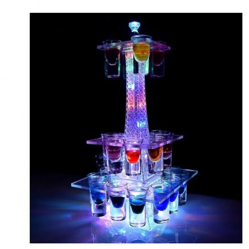 Kleurrijke lichtgevende LED-kristallen Eiffeltoren Cocktailbekerhouder Stand VIP Service S Glas Glorifier Display Rack Party Decor298T