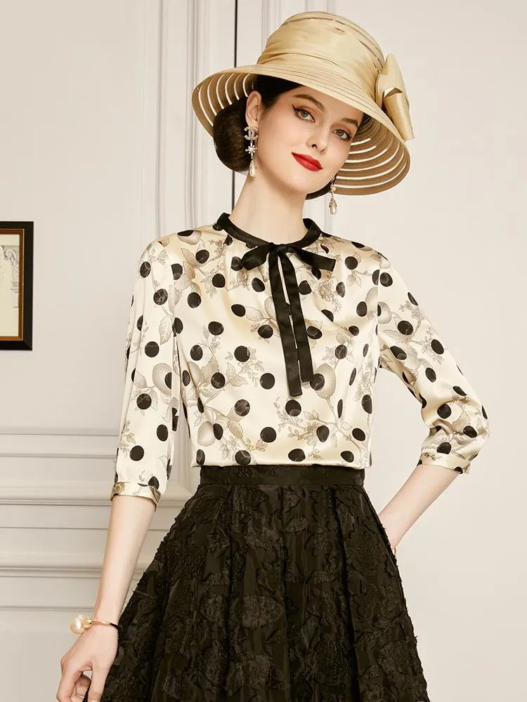 超激安 女性のブラウスシャツファッションドットブラウスの女性春秋21高品質90 シルク女性エレガントなトップス女性roupas Femininas Zj 永久保証 アパレル レディース服 Viskasprekybai Lt