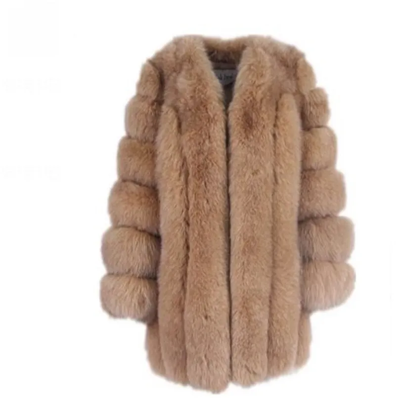Kobiety zima puszysty futra futra wysokiej jakości gruby naśladowany futro płaszcz kobiety ciepłe 211110