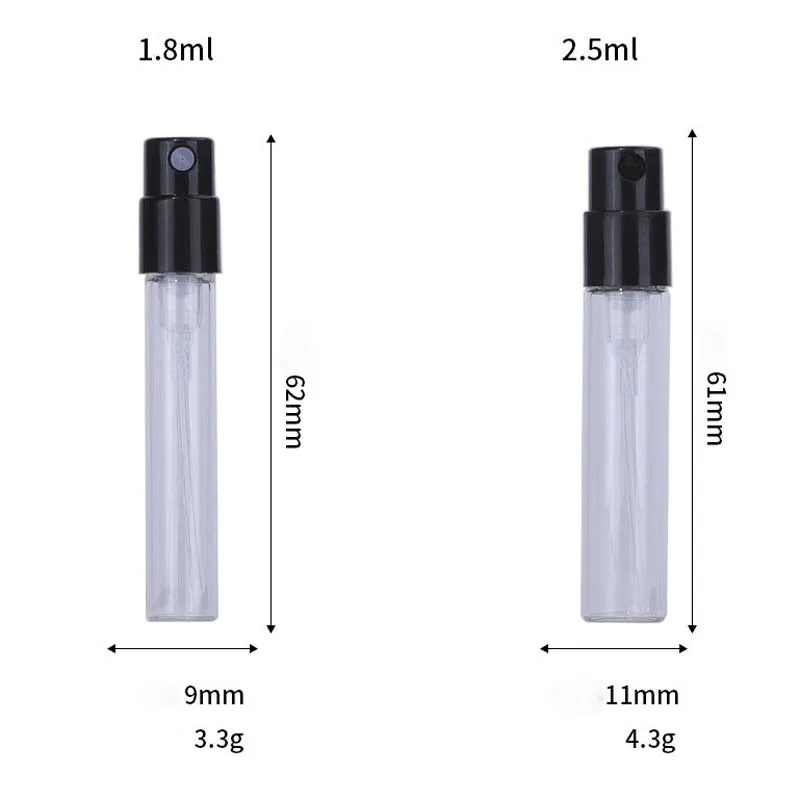 Mini Tube de parfum vide en verre, flacon cosmétique en spray, 1.8ml, 2.5ml, pour voyage, offre spéciale
