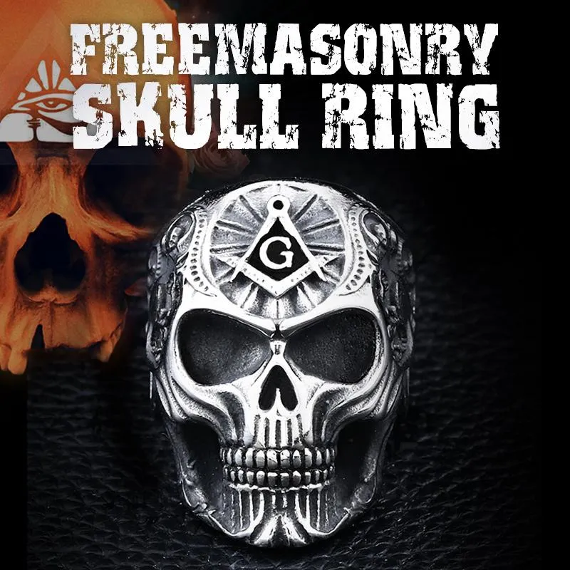 Cluster Rings Steel Soldier Dangle/Drop Ship Masonic Ring For Men Punk Rock Skull Free-Mason Jewelry Display