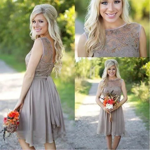 2021 Lace Chiffon Slate Grey Bridesmaid Dresses Knee Length V Back Sleeveless Customizable Plus Size From Babydress126 65.38 DHgate.Com