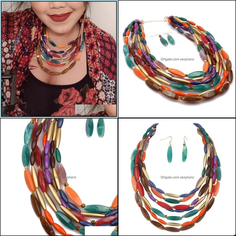 Female Exaggerated Multilayer Double Color Bead necklace Chain personality Necklace Women Fashion Gothic Jewelry