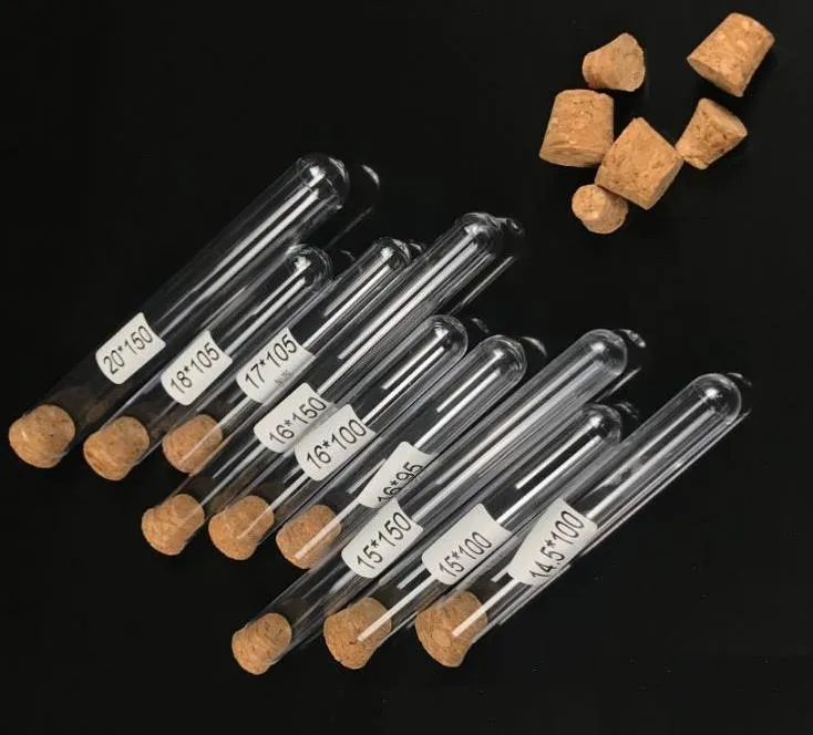 1000pcs أنبوب اختبار بلاستيكي مع زجاجة تغليف سدادة Cork 7ml 10ml 12ml 15ml 20ml 25ml 30ml 50ml Lab Supplie 20cc clear-tube-tube sn2052