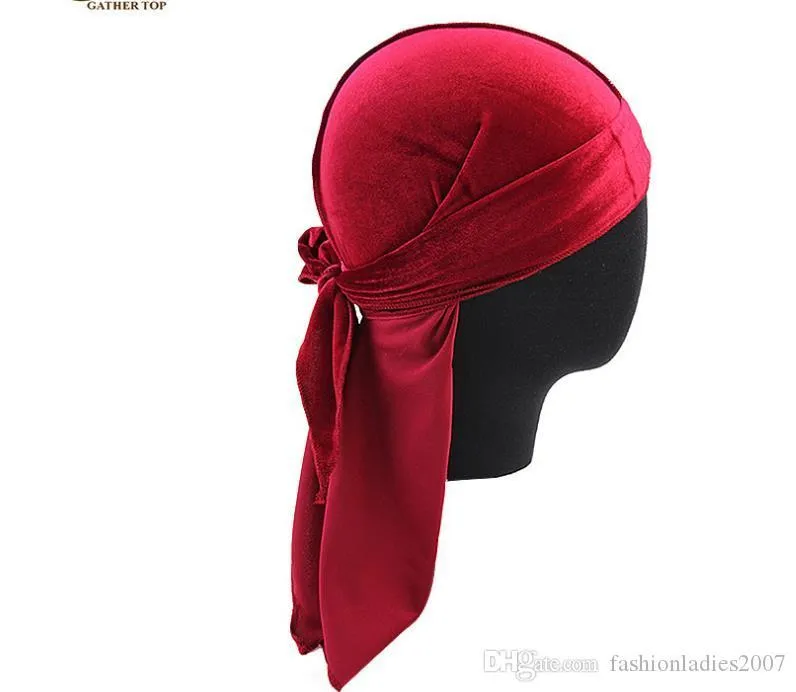 Luxury unisex Velvet Durags Bandana Turban Hat pirate caps Wigs Doo Durag Biker Headwear Headband Pirate Hat Hair Accessories C321