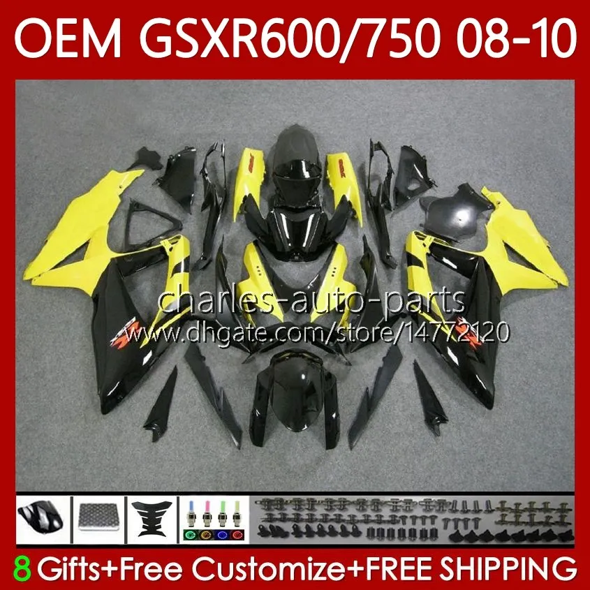 Injektionsform för Suzuki Body GSXR 600 750 CC 600CC 750cc GSXR600 K8 GSX-R750 88NO.47 GSXR-600 GSXR-750 08 09 10 GSXR750 GSX-R600 2008 2009 2010 OEM Fairing Yellow Glossy