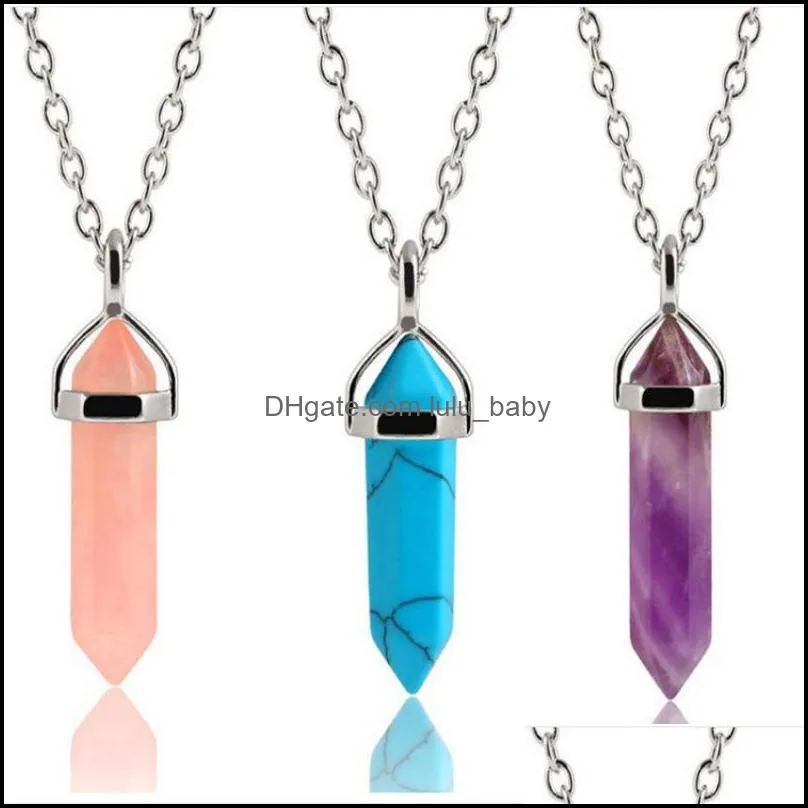 Shape Real Amethyst Natural Crystal Quartz Healing Point Chakra Bead Gemstone Opal Stone Pendant Chain Necklaces Jewelry 2172 Q2