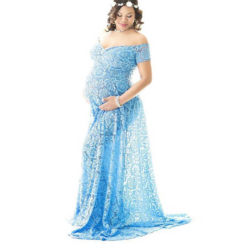 Maternity Dresses Baby Shower Sexy Lace Fancy Pregnancy Dress Photo Shoot Long Pregnant Women Maxi Gown For Photography Prop Q0713