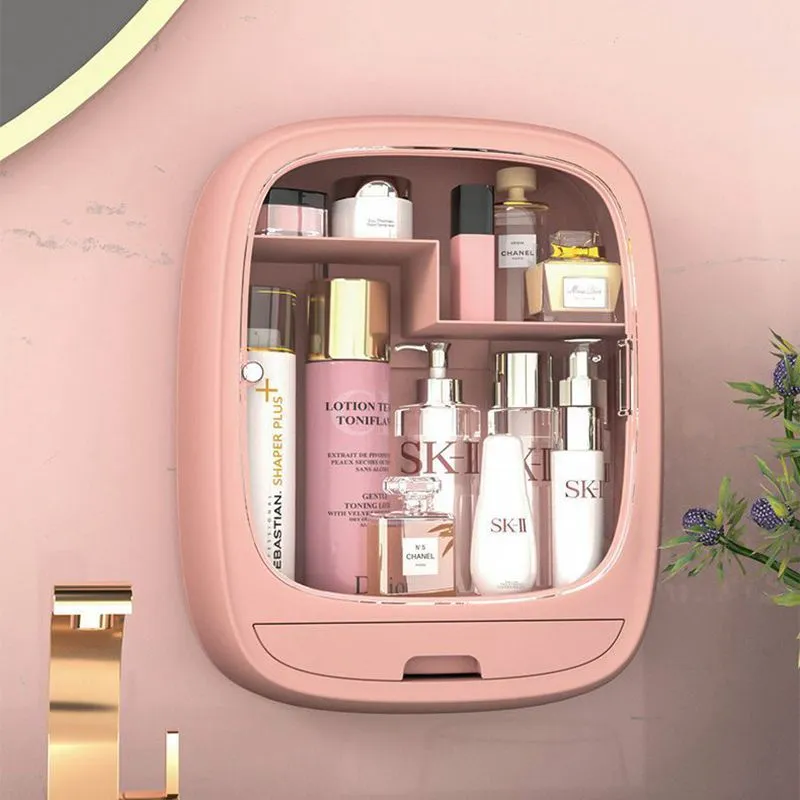 Tenture murale de salle de bain sans poinçonnage de type tiroir maquillage boîte de rangement cosmétique organisateur de bijoux