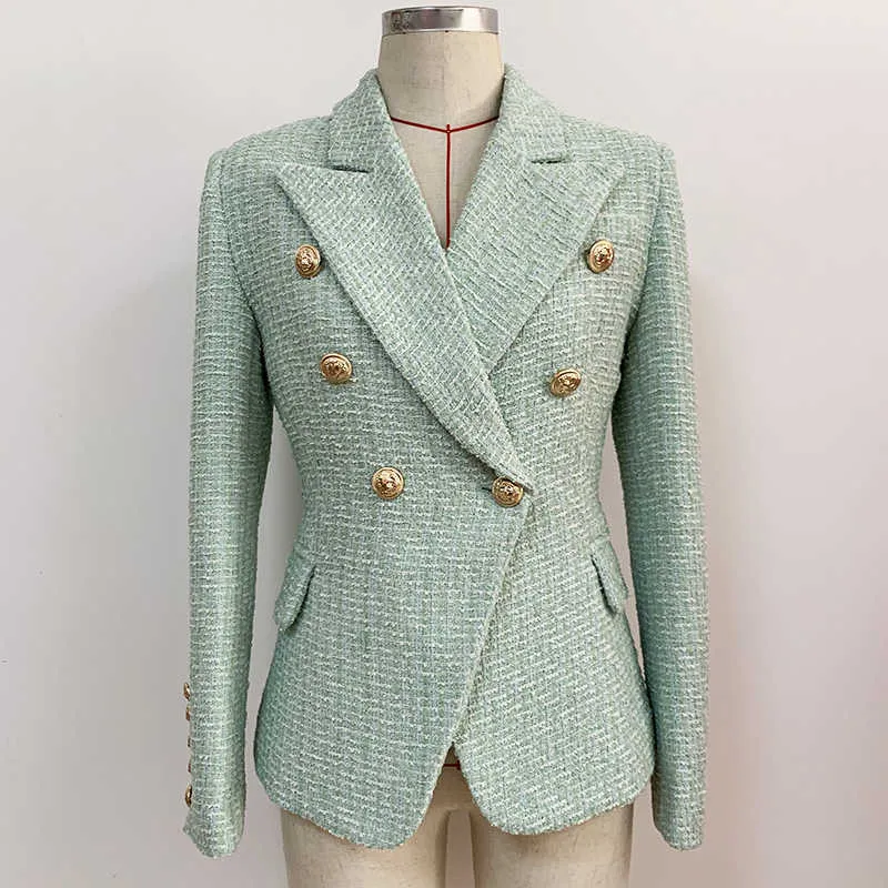 Veste de styliste pour femmes, boutons métalliques classiques, vert menthe, Double boutonnage, Blazer en T, vente en gros, livraison directe, X0721, nouvelle collection 2021