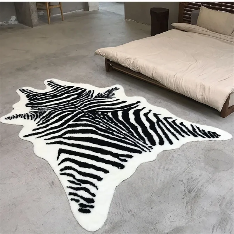 Zebra Animal Printed Velvet Zebra Carpet With Imitation Leather, Fur