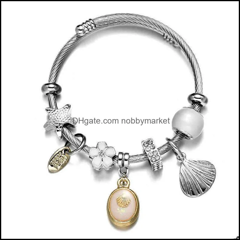 Hot selling ocean Shell Wind titanium steel bracelet constellation Adjustable Steel Wire Bracelet hair