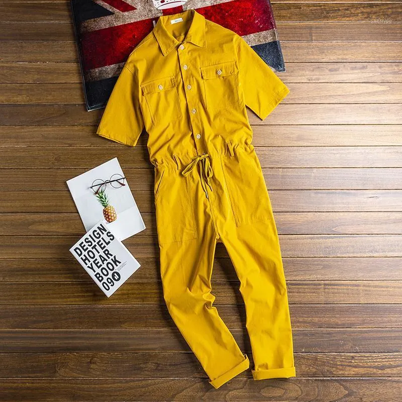 Men's Pants Super Personality Yellow/Black Mens Jumpsuit Fashion Casual Rompers Trend Tooling Wind Pencil High Quality