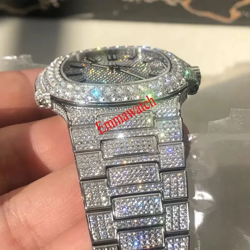 Arrilving Full Diamonds Watch Men Автоматическое самозапрошенное движение ETA Роскошные часы Sapphire Glass с коробкой и бумагой257F