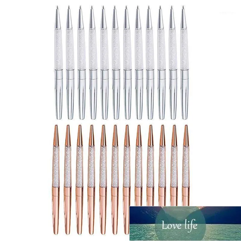 12 pçs / lote Rose Gold / Silver Pen Diamante Penas Fina Tinta Preta Cristal Pena De Esferográfica Anel De Office Metal Roller Ball Gi1 Preço de Fábrica Especialista Qualidade Mais Recente